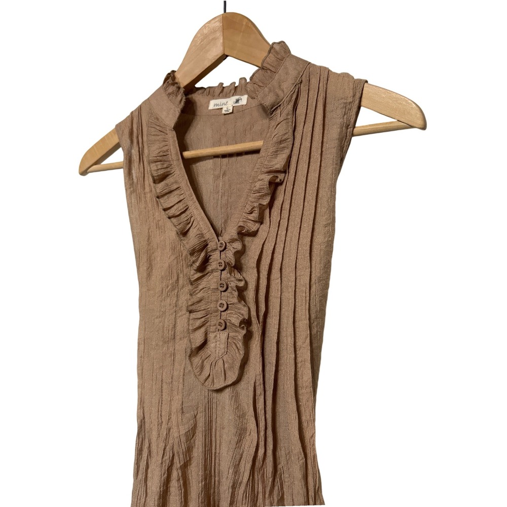 Mine Anthropologie Textured Ruffle V-Neck Sleeveless Tie Back Top Womens L Y2K